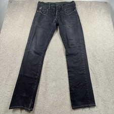 G-Star RAW 3301 Jeans Mens 34x34 Black Straight Leg Denim Pants Button Fly