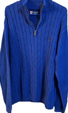 CHAPS Men’s XL Blue Cable Knit 1/4 Zip Pullover Cotton Embroidered Logo Sweater
