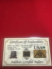 American Certified Bullion 1/4 Grain 24K Gold Bar w/ COA – Collectible Card