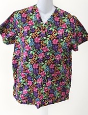    AllHeart Scrub Top SZ Small Hawaiian   Plumeria Floral Flowers