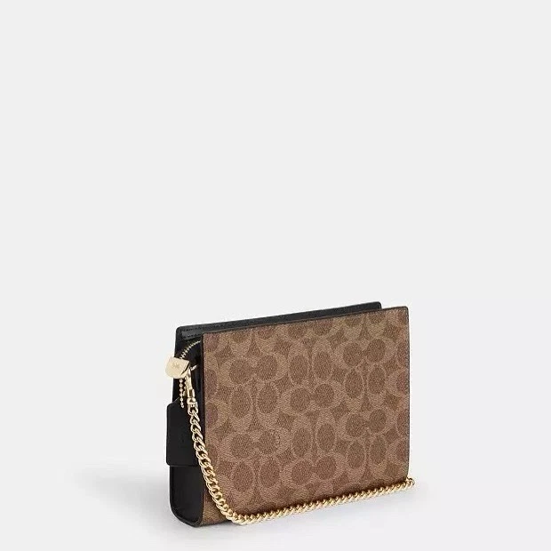 Borsa Coach Slim Croosbody nuova con etichetta in tela firmata marrone nero oro CW204