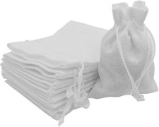 50Pcs White Burlap Bags with Drawstring 2.7x3.5 Inch Small Linen Gift Jewelry