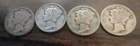 FOUR SILVER MERCURY DIMES -   1.49  SHIPPING.     Priced below melt value