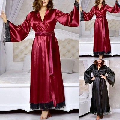 Lounge Style mit elegantem Satin Nachtwäsche Damen Bademantel Kimono