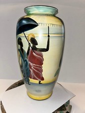 Barrington Collection 14" Hand-Painted Ceramic Vase - African Village Narrative