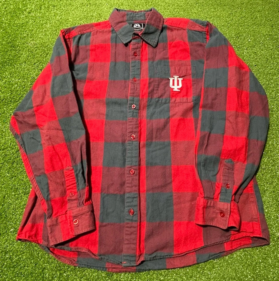Camisa de fútbol Indiana Hoosiers para hombre grande abotonada roja a cuadros manga larga Foto 2 de 4