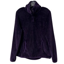 Eddie Bauer Fleece Pullover Womens Medium Purple Snap Neck Honeycomb Textured