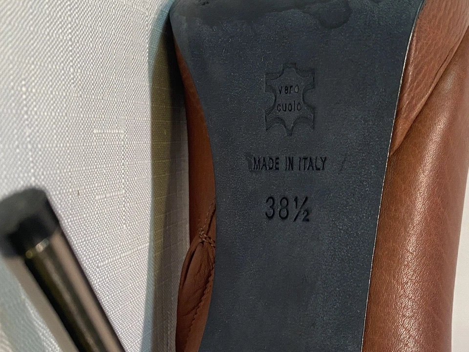 Lanvin Paris Ankle Calfskin Booties Sz US 8.5B Silver Stiletto Heel Brown - Image 4 of 4