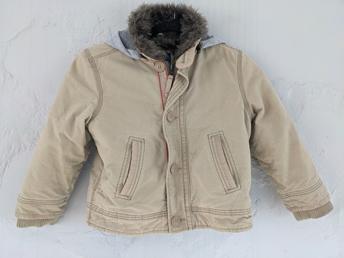 American Eagle 77 Kids Khaki Canvas Utility Jacket With Faux Fur Unisex Size 5 - Picture 2 of 10