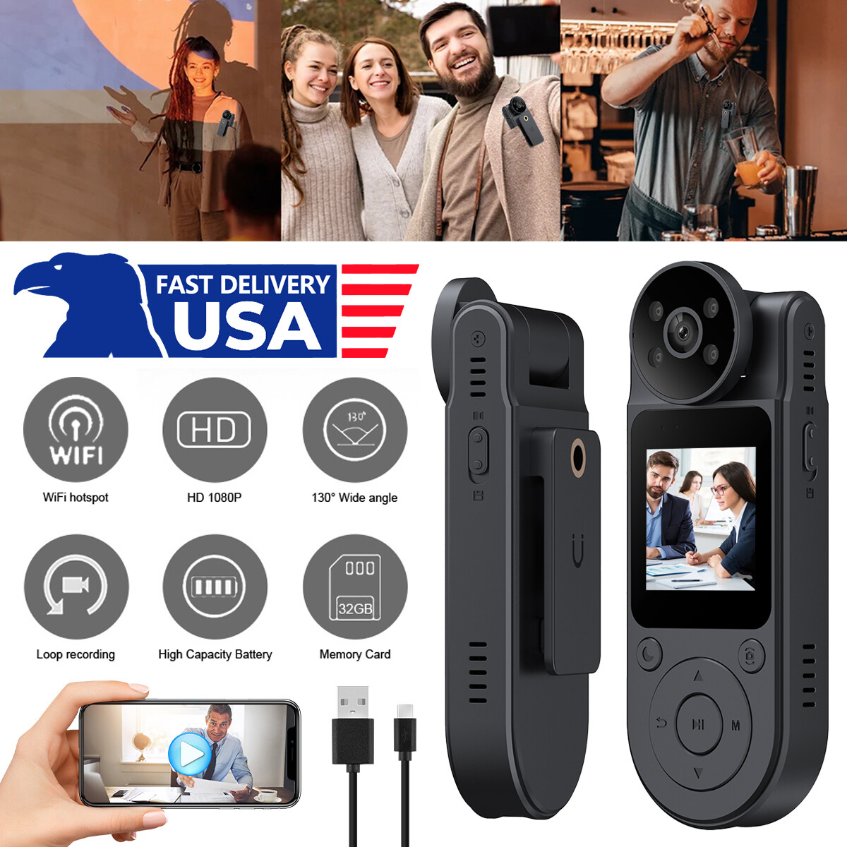 1080P HD Mini Body Cam with 130° Wide-Angle Lens & 180° Video-image
