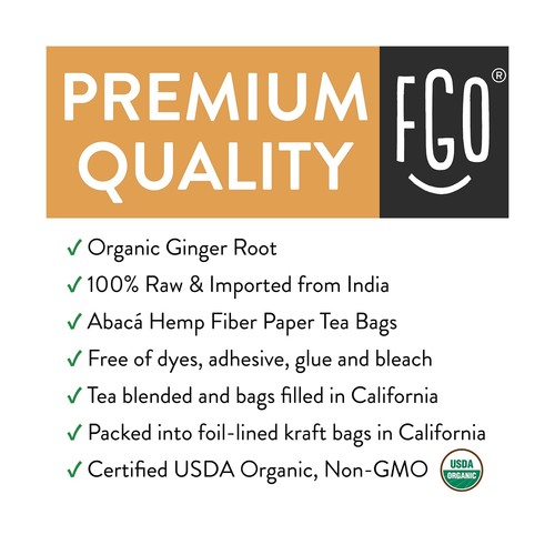 FGO Organic Ginger Tea Bags Relaxing Herbal Non-GMO Caffeine Free 100 Ct 1 Pck - 第 3/6 張圖片
