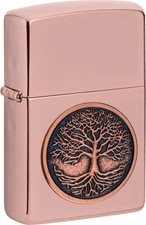 ZIPPO Original Lighter Regular / Polished Rose Gold Emblem Tree Of Life / Case