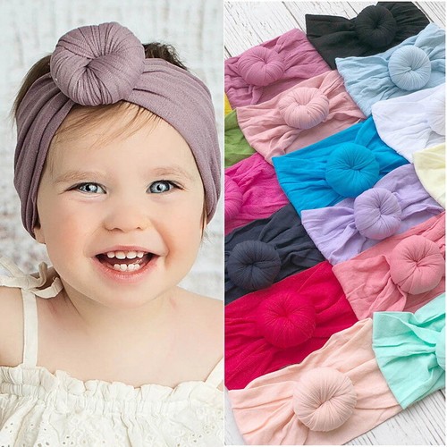 Baby Girls Cute Knit Cotton Headband Turban For Newborns Elastic Hair 21 Colors - Picture 1 of 32