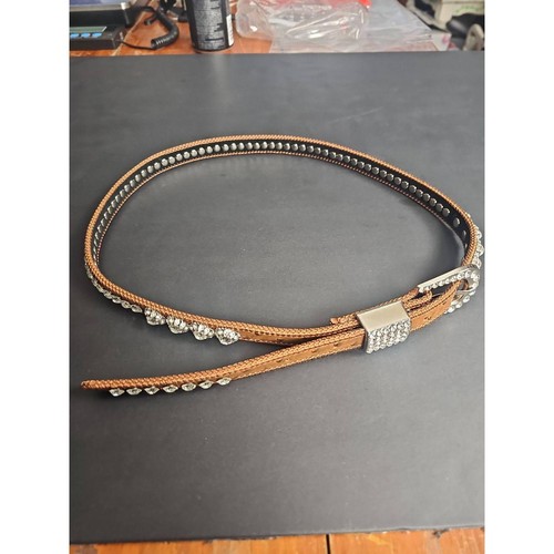 Unbranded Girls Brown Rhinestone Ostrich Belt Thin S/M - Picture 4 of 7