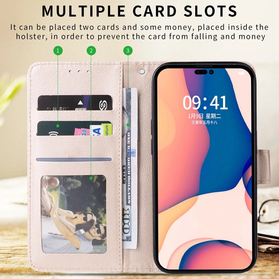 Case for iPhone 17 6 8 XS XR 11 12 13 14 15 Pro Leather Flip Wallet Stand Cover - Image 4 of 4