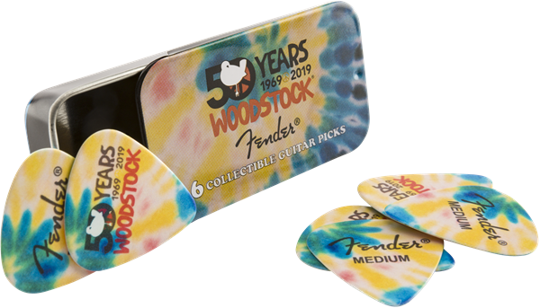 Fender 50th Anniversary Woodstock Tie-Dye Guitar Pick Tin with 6 Picks
