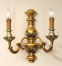Applique parete legno Artistico classico 2 luci foglia oro argento modello AGATA