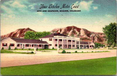 Three Birches Motor Court, 30th & Arapahoe Boulder CO c1952 Vtg Postcard V42
