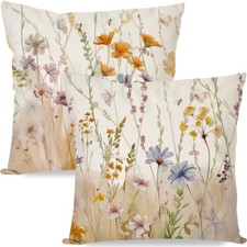 "Wildflower Throw Pillow Covers 18X18 Inch Set of 2 Watercolor Flower Floral Out