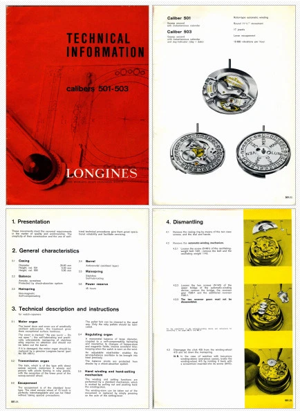 Documentación técnica de Longines cal. 501 503 - 19 páginas - Versión PDF (inglés)