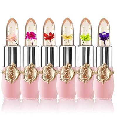 6 Pcs/Set Flower Jelly Lipstick Set Temperature Change Moisturizer Long 