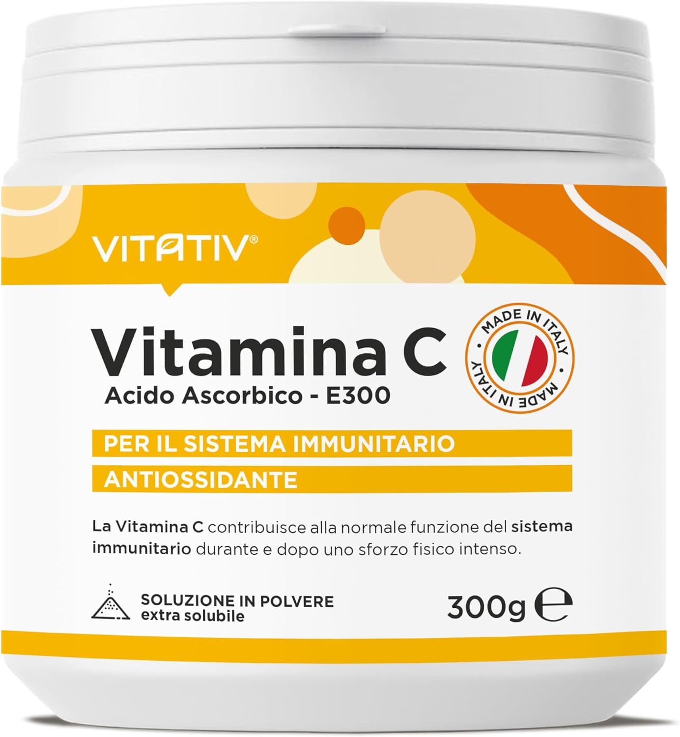 Vitamina C in Polvere Pura 300g | 1000mg per Dose | Acido Ascorbico 300 Dosi