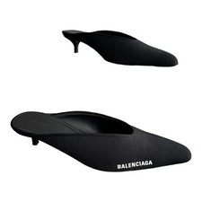 BALENCIAGA Womens Shoes Knife BB Black Kitten Mules Heels Pointed Toe UK6 EU39
