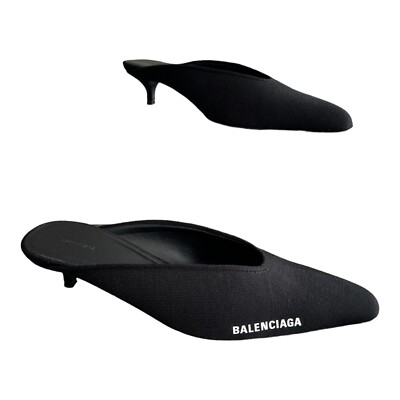 Balenciaga Damenschuhe Messer BB schwarz Kitten Pantoletten Absatz spitz zulaufend UK6 EU39
