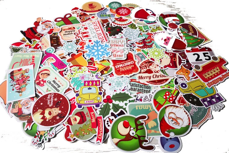 100 pcs Christmas Xmas Holiday Card Gift Wrap Seal Stickers Santa Claus Snowman - Image 3 of 4