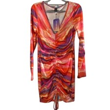 SHEIN Tie Dye Ruched Bodycon Midi Dress One Shoulder Multicolor Size M Women's