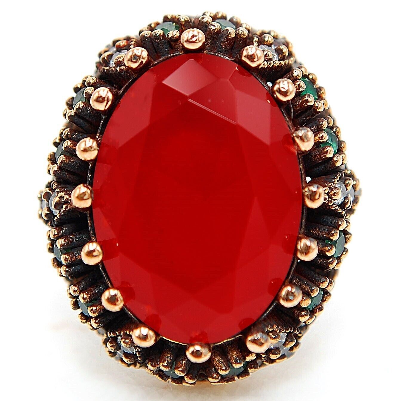 14CT Treated Ruby Sterling Silver Ottoman Empire Style Ring Size 8 HB2-8