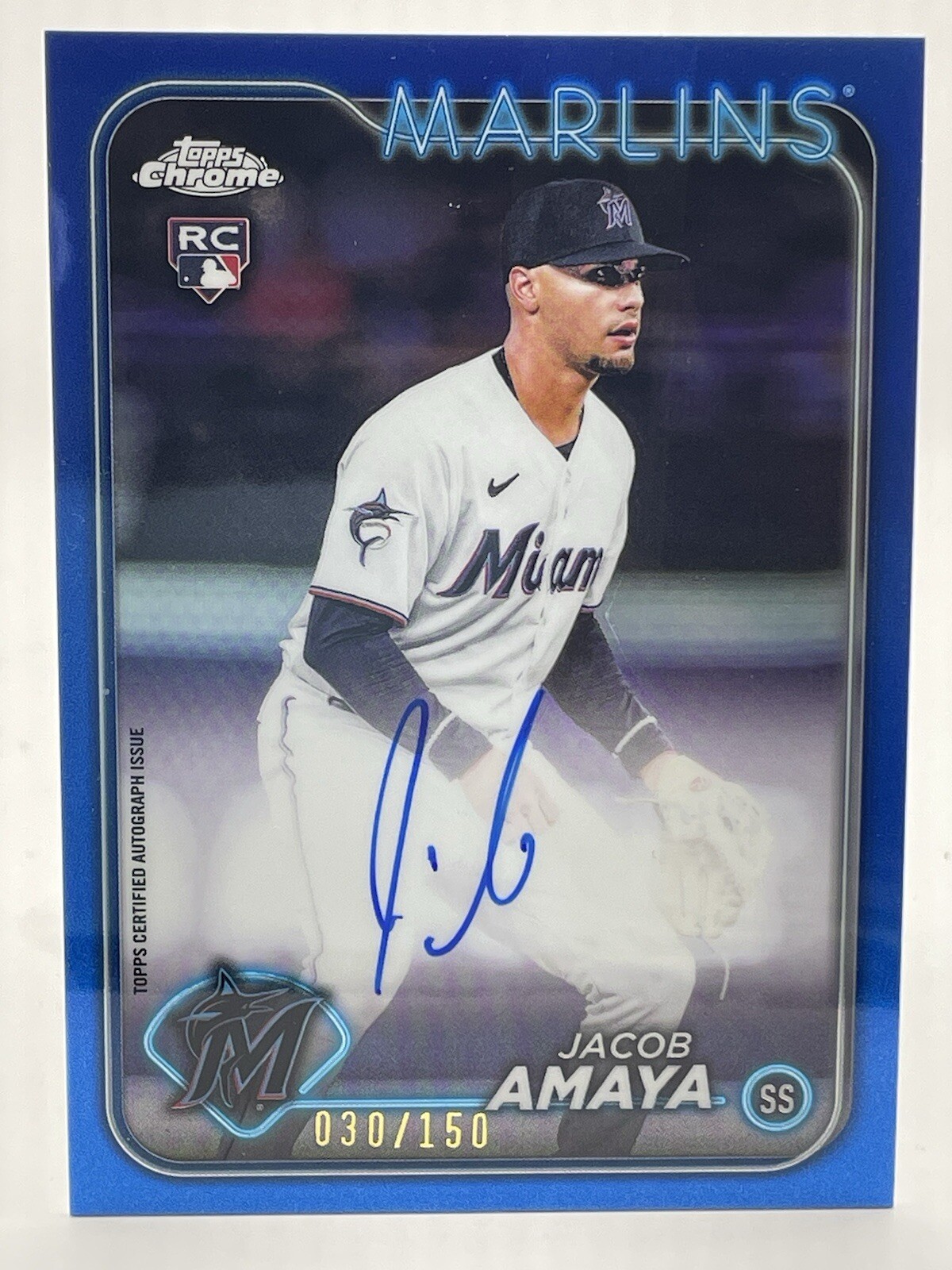 2024 Topps Chrome Baseball Jacob Amaya RC Blue Refractor /150 Autograph RA-JAM