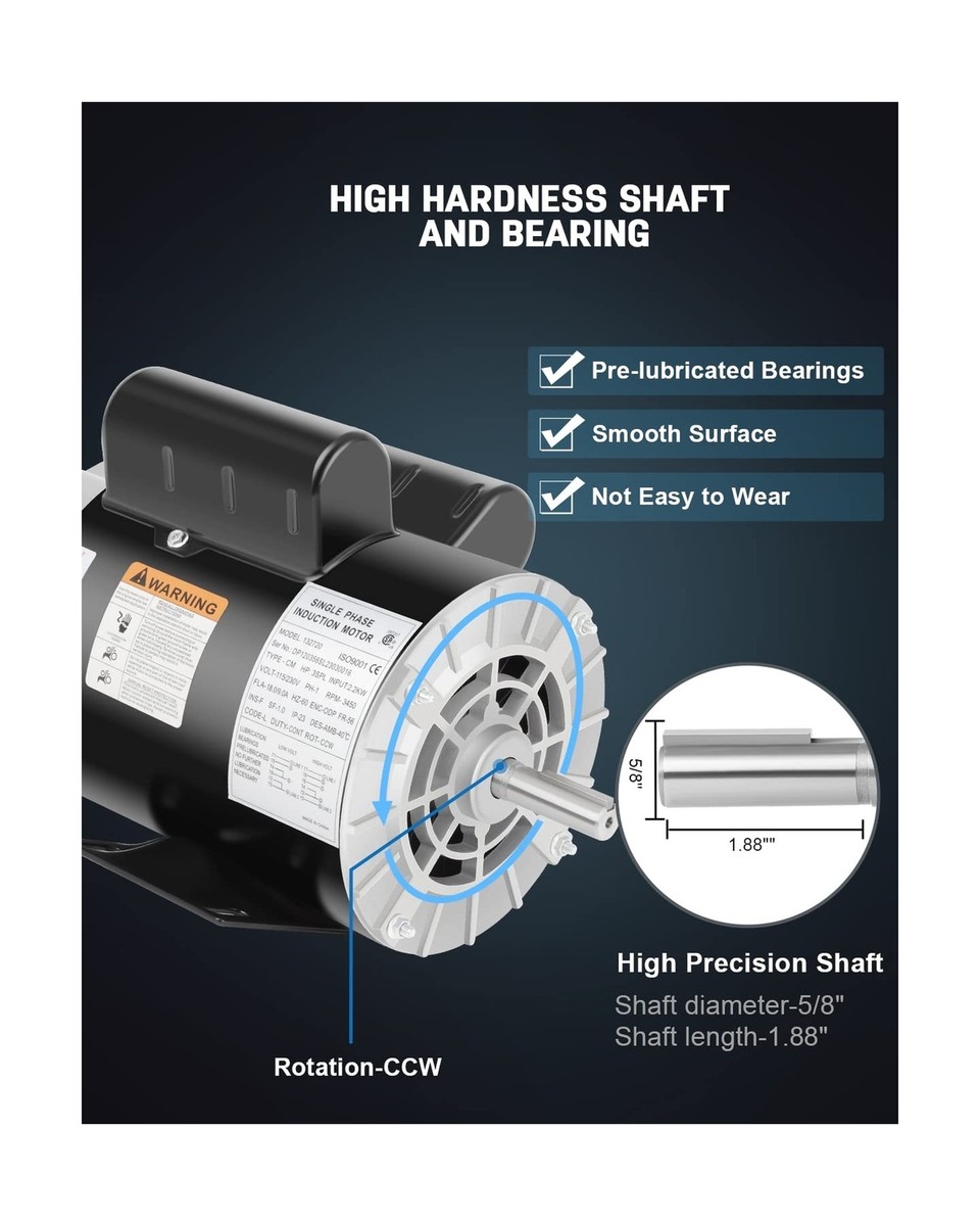 Air Compressor Electric Motor, 3HP SPL 3450 RPM, 115/230V Air Compressor Electric Motor, 3HP SPL 3450 RPM, 115/230V
