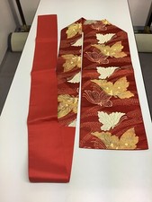 Japanese Vintage Kimono Nagoya Obi pure silk light brown butterfly 142.5x11.8in