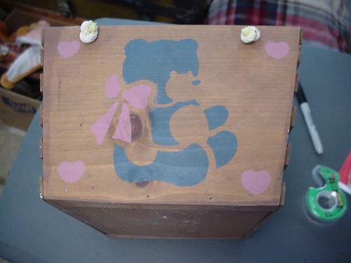 EXCELLENT HAND MADE WOODEN BASKET 7X10X10 INCHES TEDDY BEAR STENCIL - Picture 2 of 6