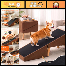 Foldable Dog Ramp  Stairs for Couch, 2-in-1 Pet Step for Small Dogs - Brown