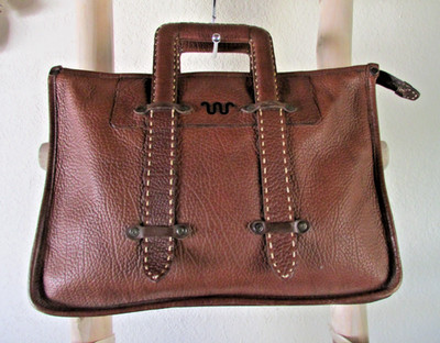 VINTAGE KING RANCH HANDMADE BROWN PEBBLE LEATHER L EYELETS HAND SATCHEL ...