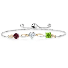 925 Silver and 10K Yellow Gold Rhodolite Garnet Moissanite Peridot and Lab
