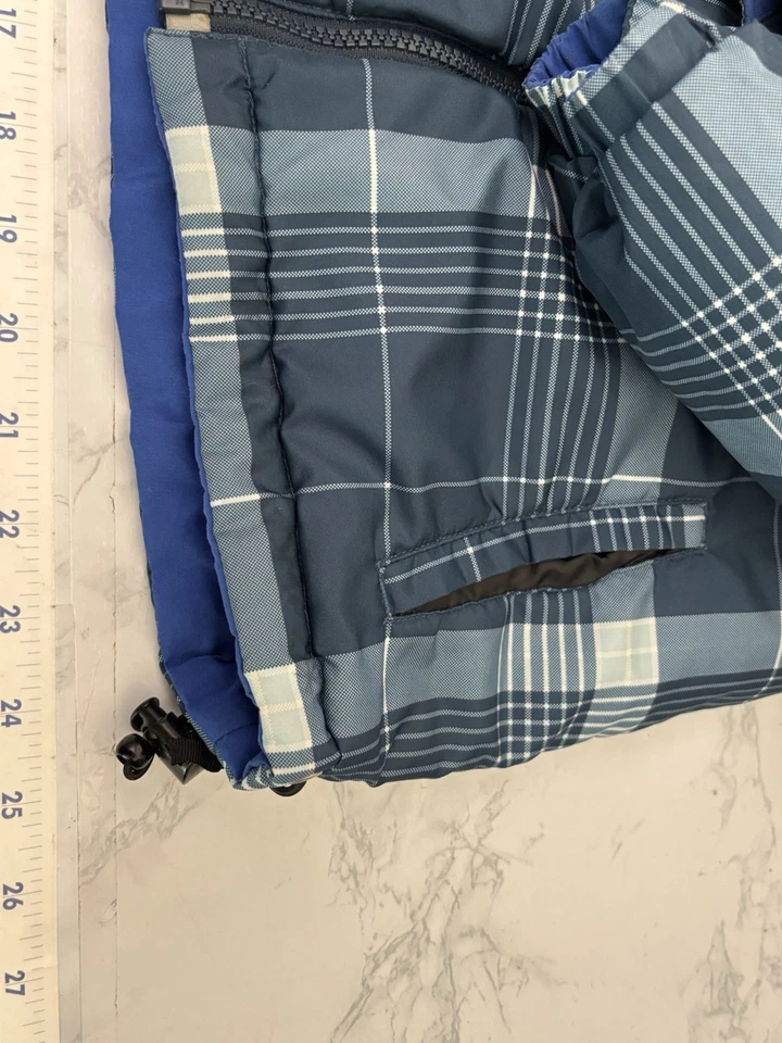 Chaqueta de Invierno Reversible Borde Polar Niños Talla Grande A Cuadros Azul Cremallera Completa Abrigo G2 Foto 3 de 4