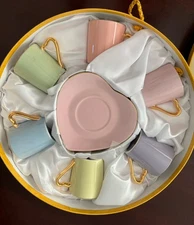 CLASSIC COFFEE AND TEA Set of 6 Demitasse Cups and Saucers Multi Color