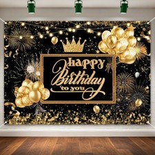 7x5ft Black and Gold Happy Birthday 7x5ft, Banner
