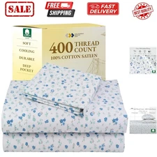 Printed Twin XL Sheet Sets - 400 Thread Count Sateen, Natural 100% Cotton She...