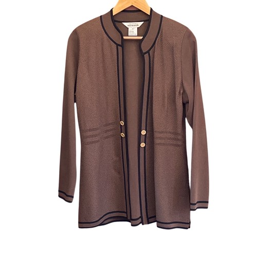 Vintage Misook Knit Jacket Cardigan Quiet Luxury Corporate Chic Brown S
