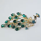 Vintage Green Peacock Rhinestone Jeweled Hair Clip Pin Brooch Costume Jewelry