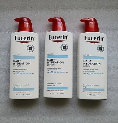3 Pack Eucerin Daily Hydration Light Lotion 16.9 oz Dry Skin Fragrance 