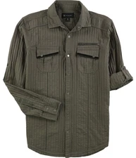 I.N.C Mens Textured Utility Button Up Shirt, Grey, Medium