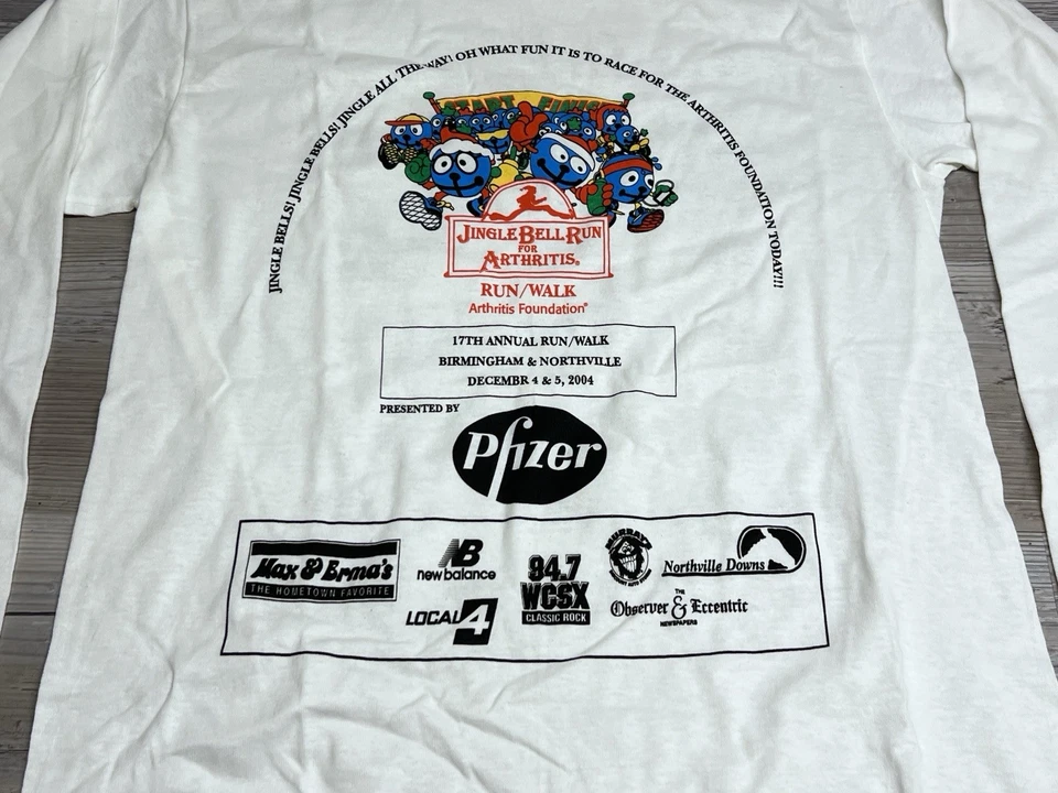 Vintage Christmas Fun Run T-Shirt Jingle Bell Arthritis Run Size S Long Sleeve - Image 3 of 4