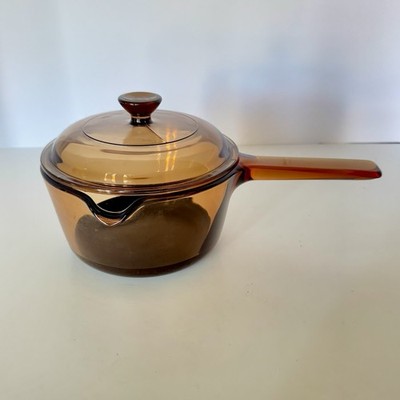 Vintage Corning Visions Amber 1L Saucepan w/ Lid Glass Cookware 1L (1 Qt) USA