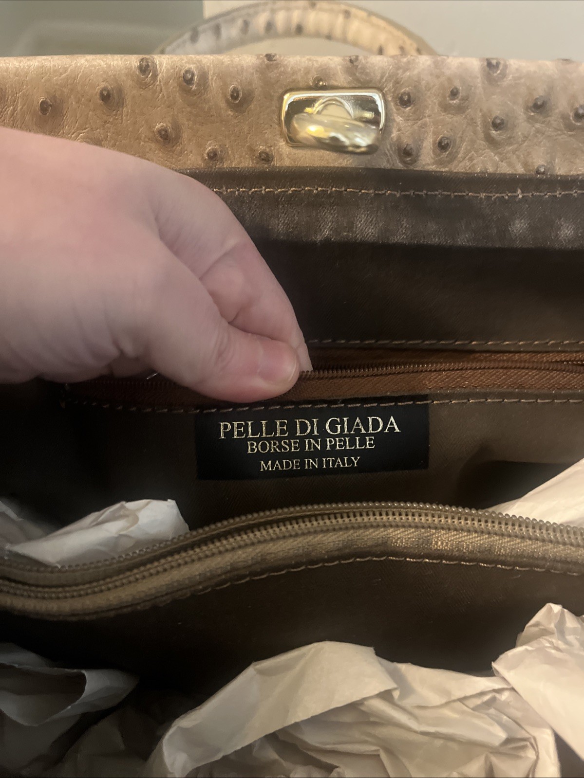 Genuine PELLE DI GIADA Merci Marie Italy  leather Ostrich Handbag Hermes Style thumbnail 11