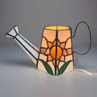 Vtg Tiffany Style Stained Glass Watering Can Accent Lamp Floral Sunflower Decor